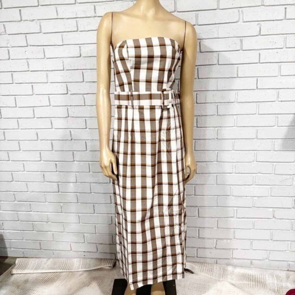 Anthropologie Maeve Women's Belted Square-Neck Strapless Plaid Dress - Size XL - Picture 2 of 12